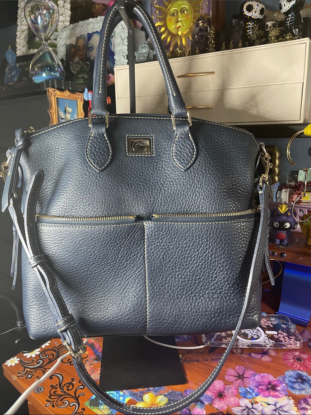 Dooney & Bourke Navy Pebbled Leather Shoulder Bag